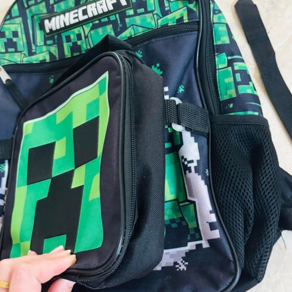 Minecraft Other - Minecraft Creeper Backpack and Lunchbox Set Green Pixelated Gaming Kids Bag